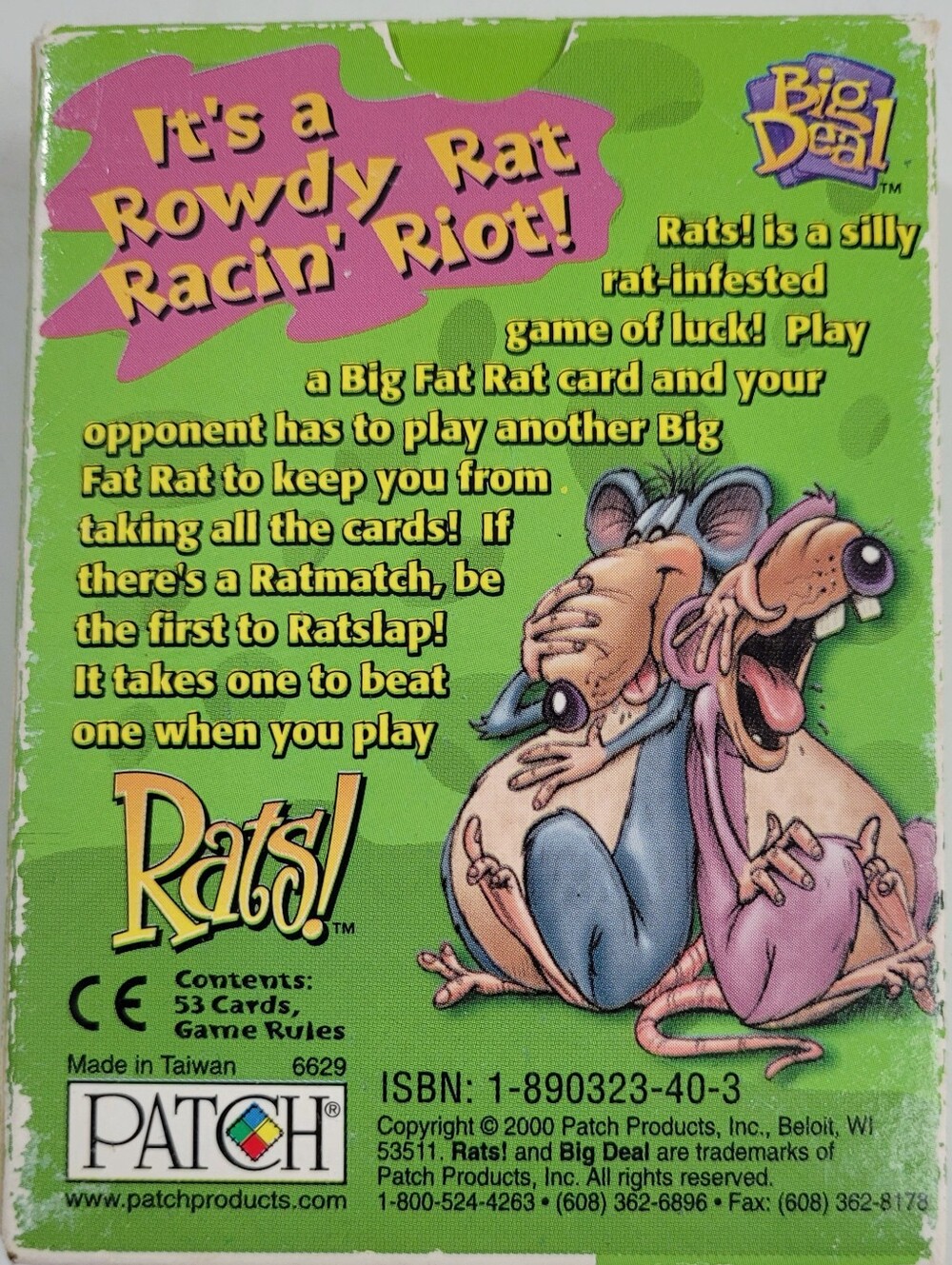 VTG "Rats!" Card Game  It's A Rowdy Rat Racin' Riot! 2000 by Patch Products RARE - Picture 2 of 2